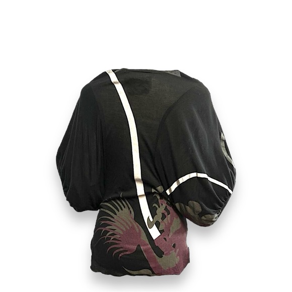 Burgundy Sequined Dragon Scoop Neck Puff Short Sleeve Top SZ S - Picture 6 of 12